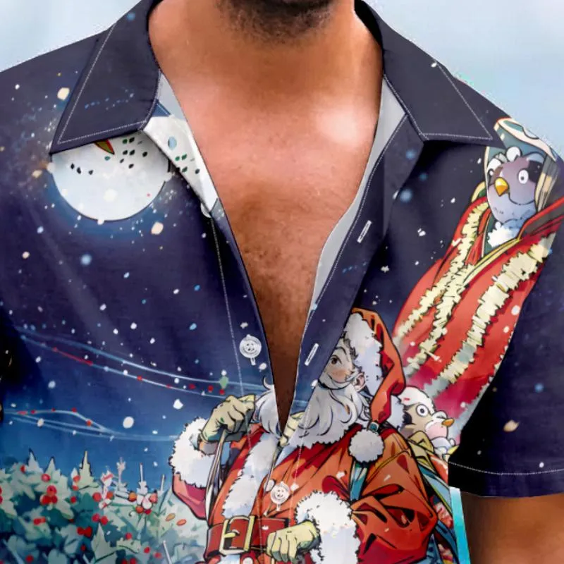 Men's Vintage Casual Santa Claus Christmas Lapel Short Sleeve Shirt 54407026TO sold by Manly product image thumbnail 3