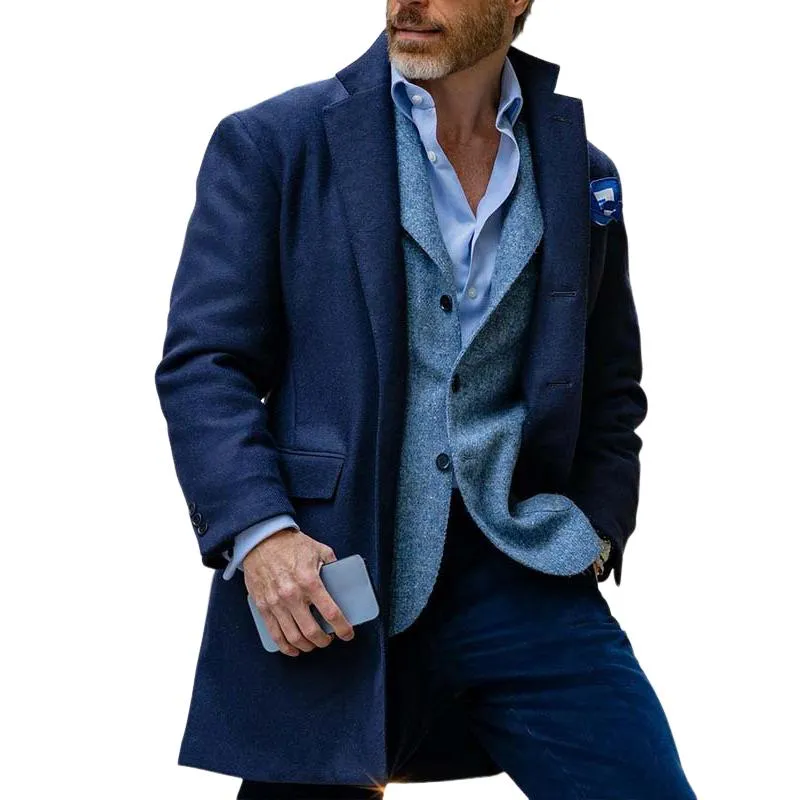 Men's Casual Retro Solid Color Lapel Mid-length Coat 72179747TO sold by Manly