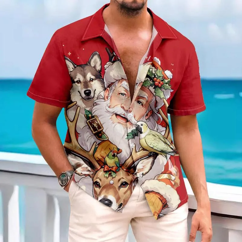 Men's Vintage Casual Santa Claus Christmas Lapel Short Sleeve Shirt 03713922TO sold by Manly product image thumbnail 2