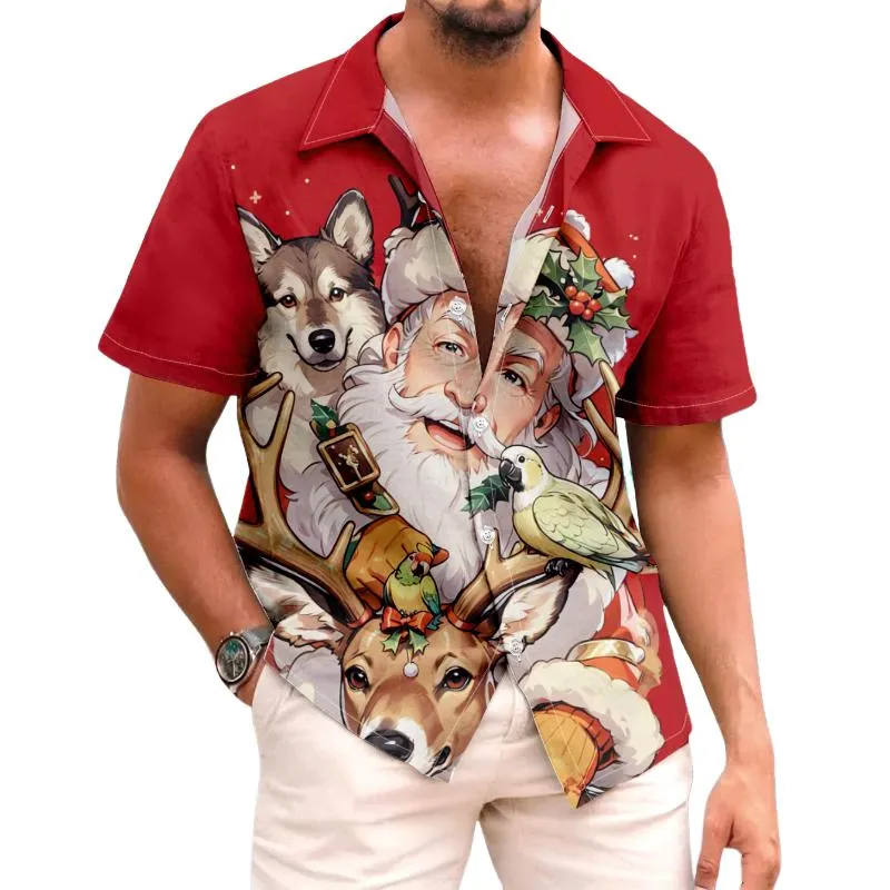 Men's Vintage Casual Santa Claus Christmas Lapel Short Sleeve Shirt 03713922TO sold by Manly