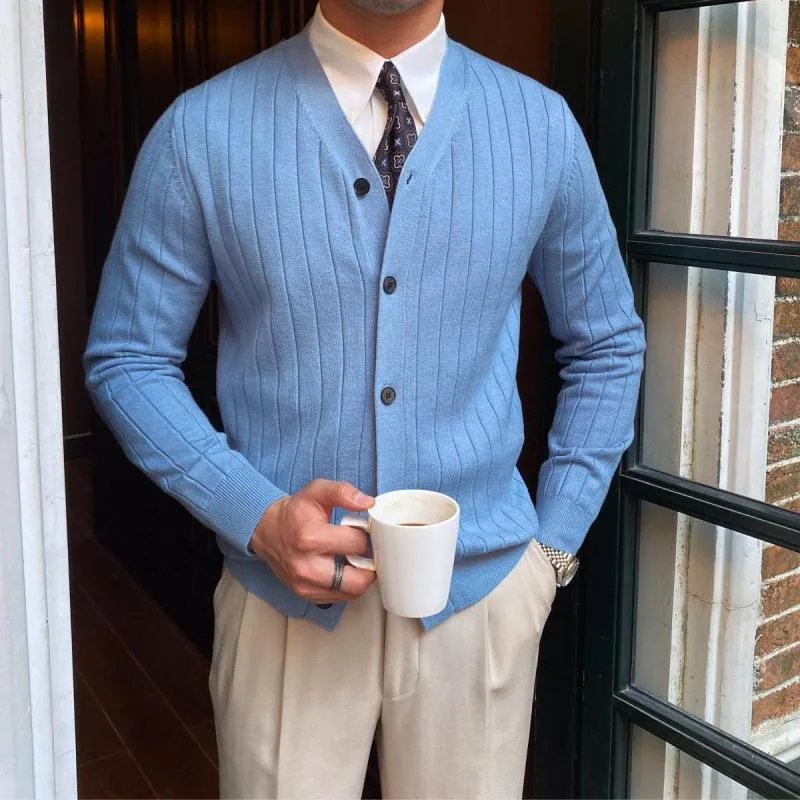 Men's Retro Casual Solid Color Striped Button Knit Cardigan 80633088TO sold by Manly product image thumbnail 4