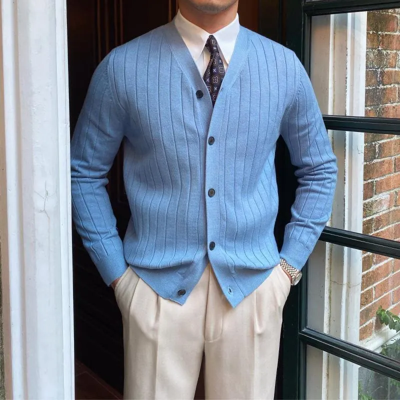 Men's Retro Casual Solid Color Striped Button Knit Cardigan 80633088TO sold by Manly product image thumbnail 2