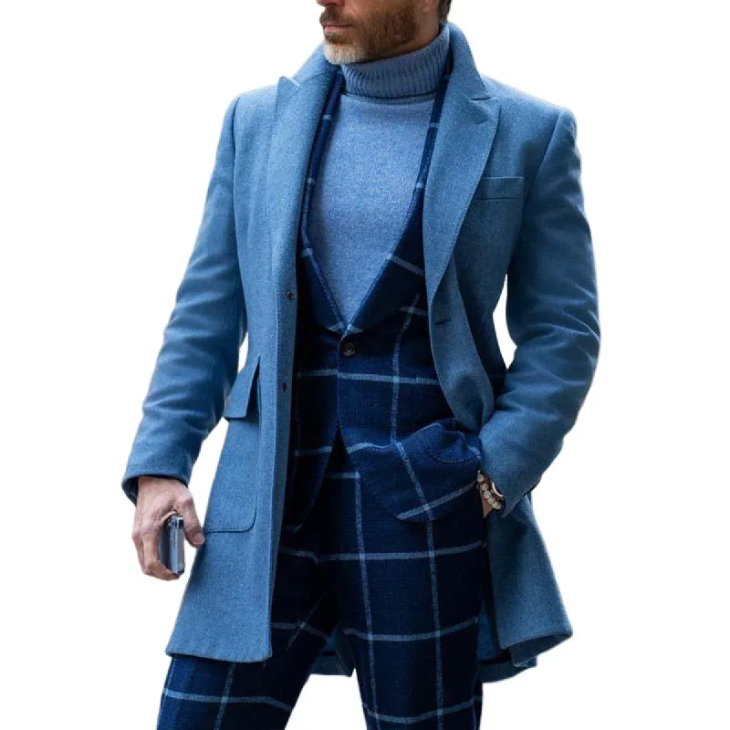 Men's Casual Retro Solid Color Lapel Mid-length Coat 02258540TO sold by Manly
