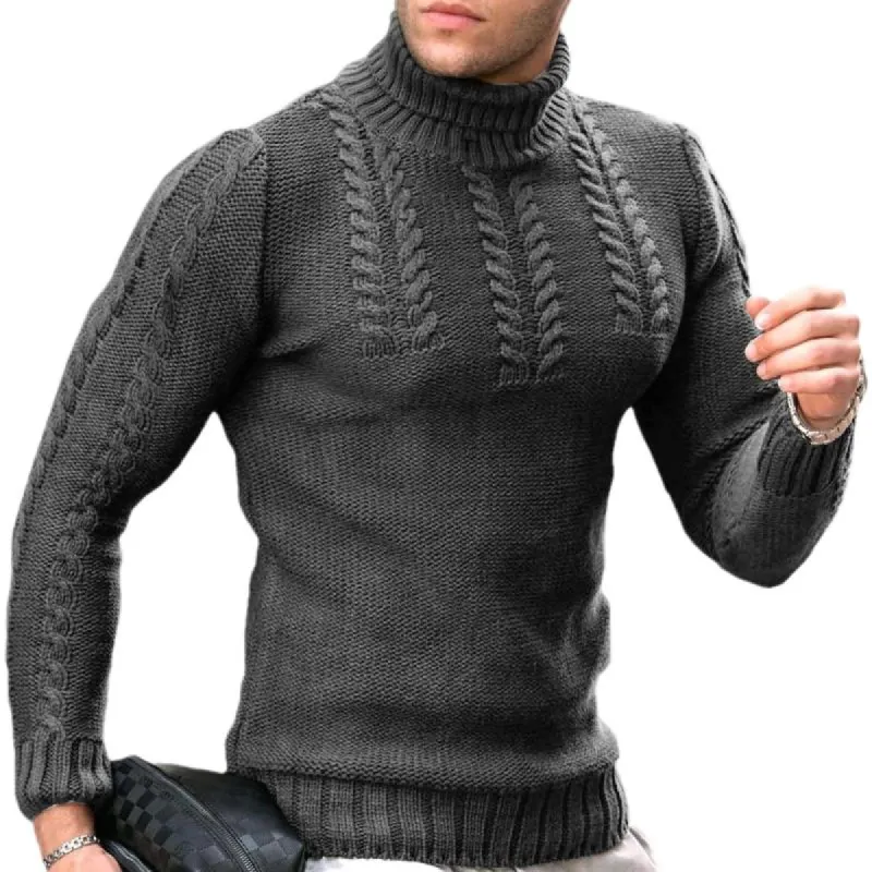 Men's Retro Casual Solid Color Turtleneck Knitted Sweater 36787209TO sold by Manly