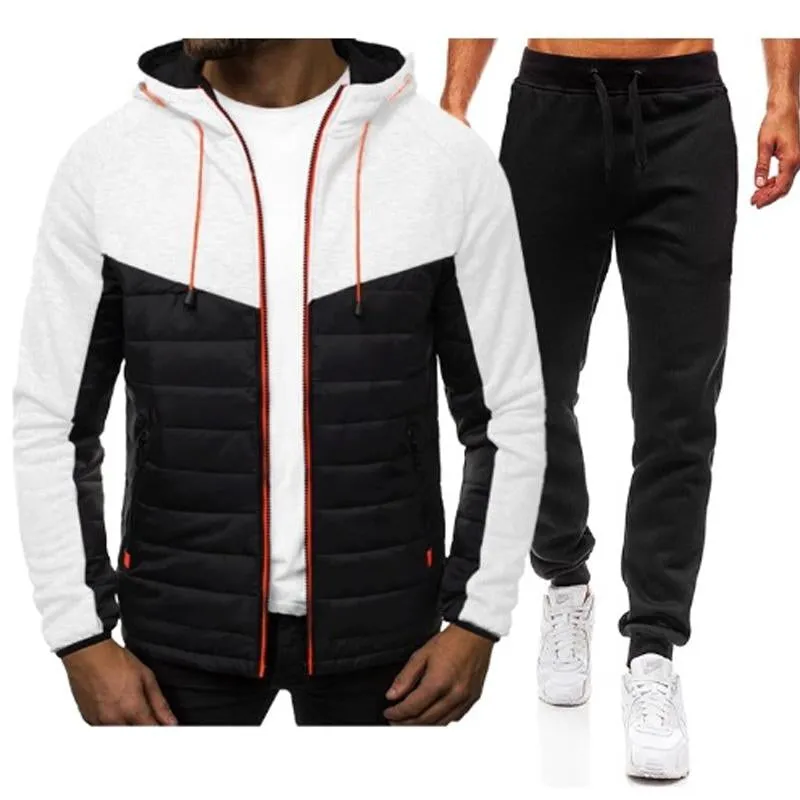 Men's Color Block Hooded Sweatshirt And Trousers Two-piece Set 33767945U sold by Manly