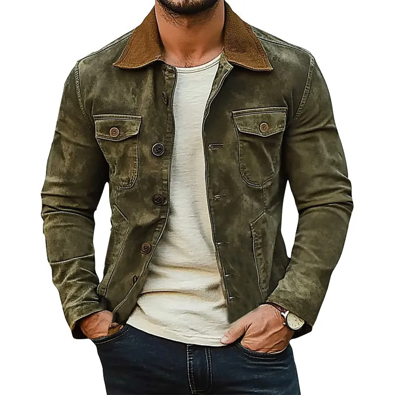 Men's Army Green Washed Denim Jacket 34769936U sold by Manly