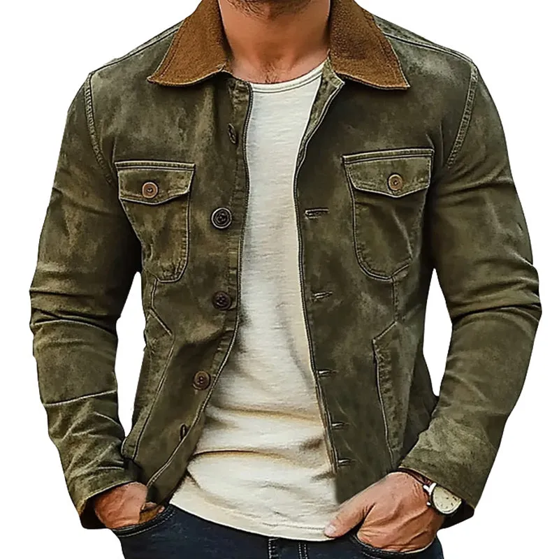 Men's Army Green Washed Denim Jacket 34769936U sold by Manly product image thumbnail 2