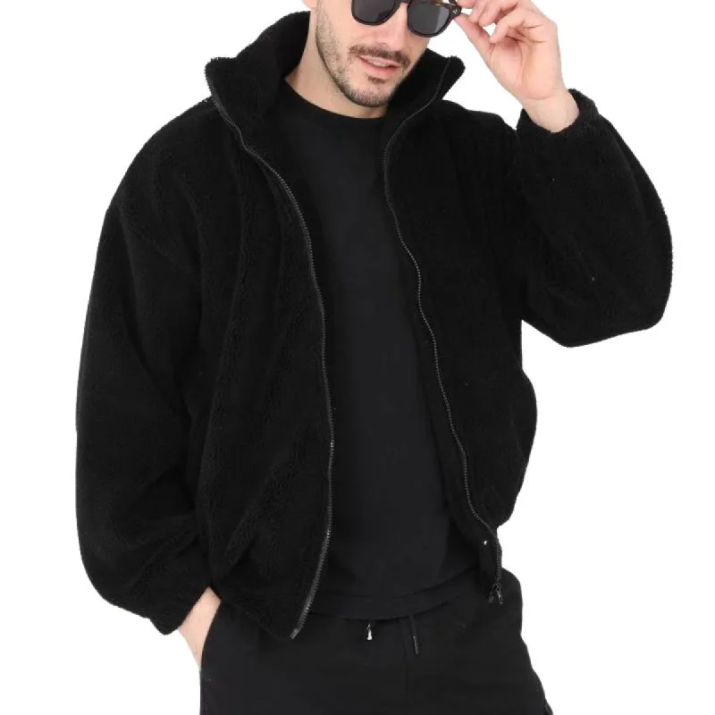 Men's Solid Color Zipper Stand Collar Lambskin Jacket 64868037U sold by Manly