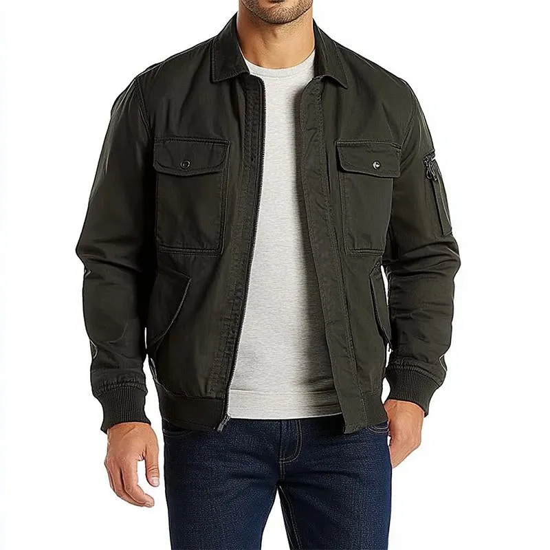 Men's Army Green Solid Multi-Pocket Jacket 21139193U sold by Manly