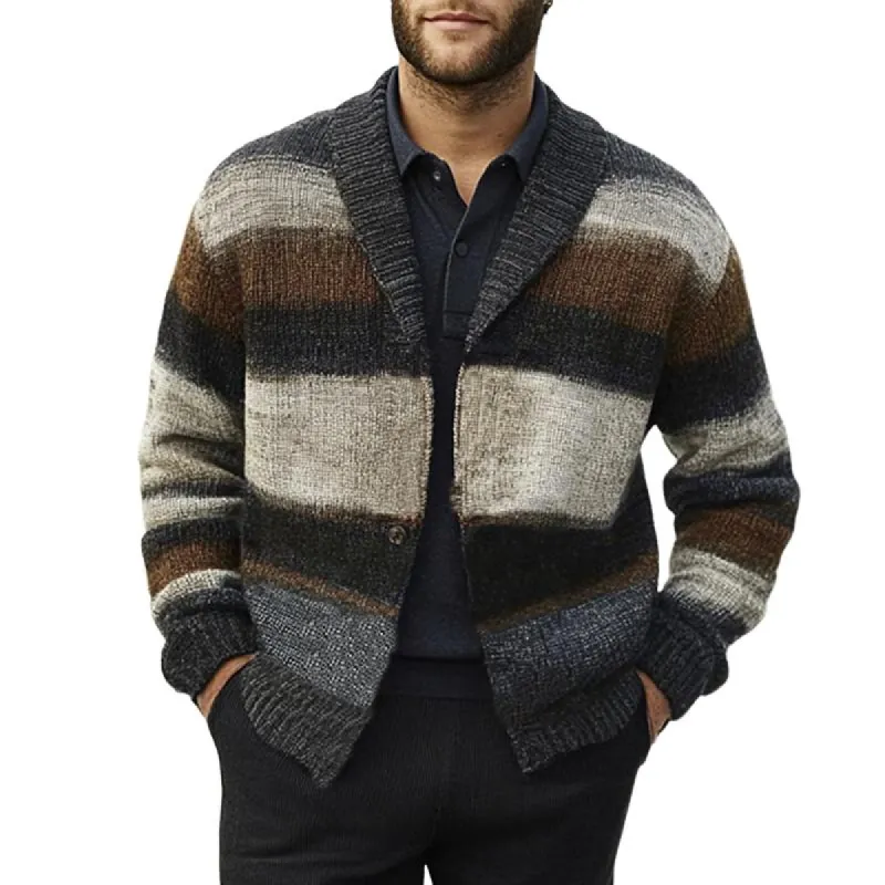 Men's Lapel Colorblock Knitted Cardigan 70011884U sold by Manly