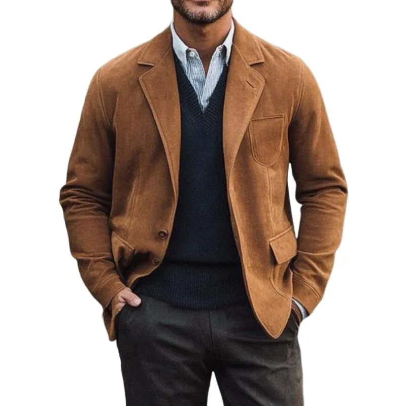 Men's Vintage Fashion Casual Suede Notch Lapel Multi-Pocket Blazer 22052370K sold by Manly
