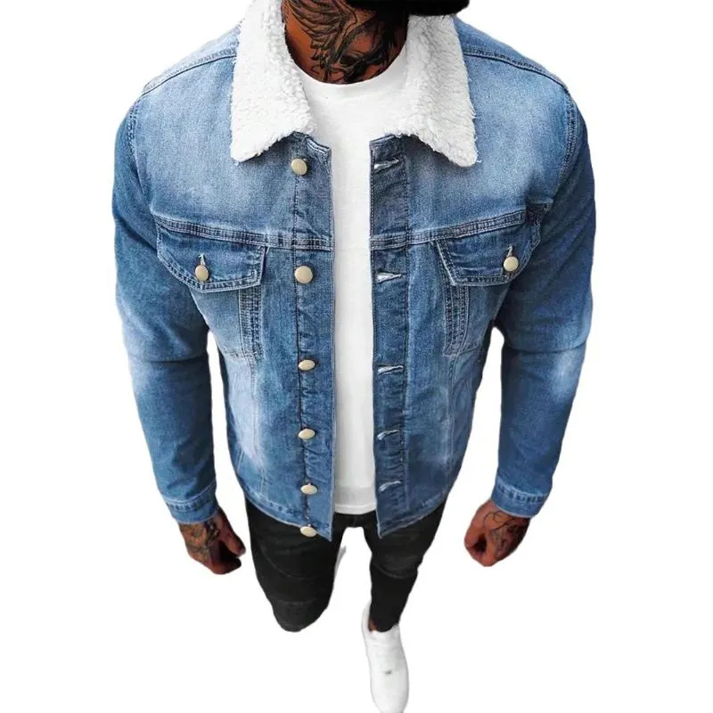Men's Polar Fleece Composite Lapel Denim Jacket 77231371X sold by Manly