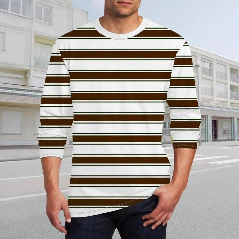Men's Round Neck Printed Striped Long Sleeve T-shirt 87114175X sold by Manly product image thumbnail 3