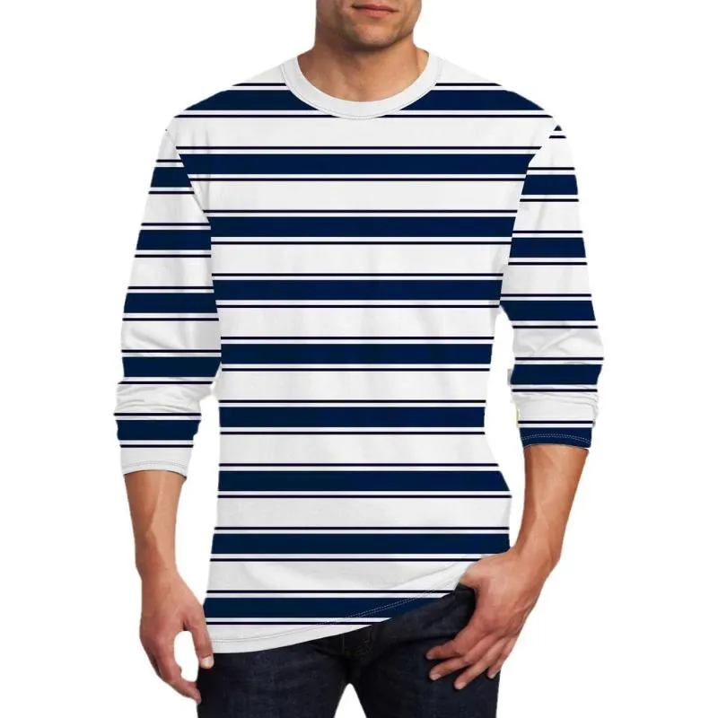 Men's Round Neck Printed Striped Long Sleeve T-shirt 87114175X sold by Manly product image thumbnail 2