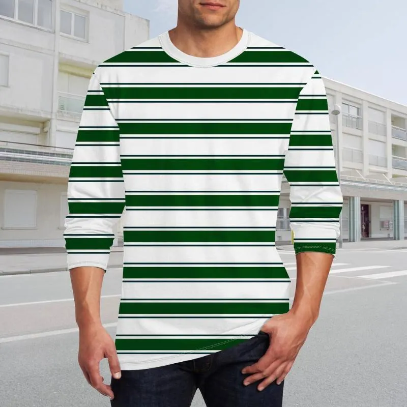 Men's Round Neck Printed Striped Long Sleeve T-shirt 87114175X sold by Manly product image thumbnail 5