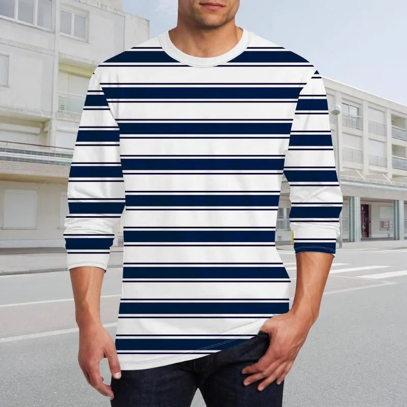 Men's Round Neck Printed Striped Long Sleeve T-shirt 87114175X sold by Manly product image thumbnail 4