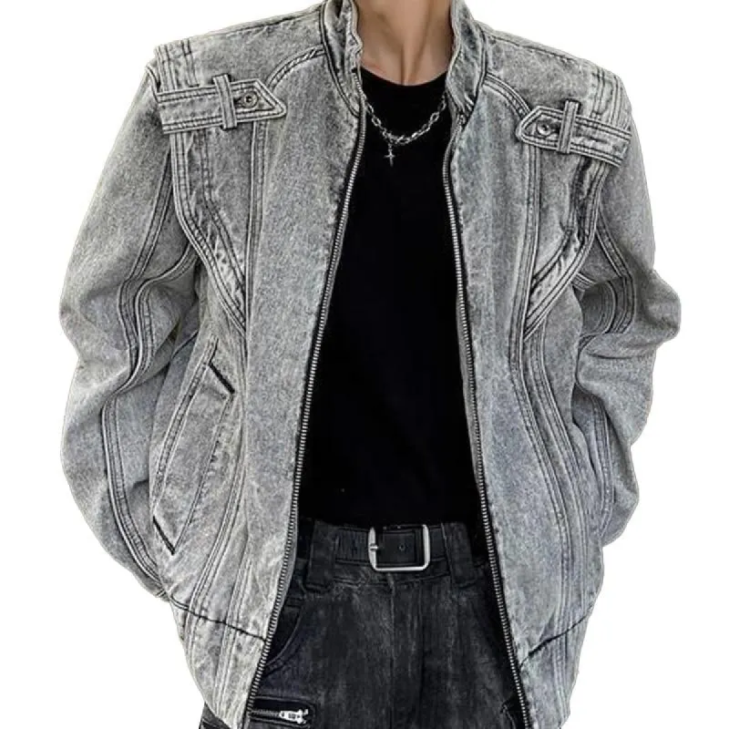 Men's Vintage Distressed Washed Stand Collar Jacket 83824767X sold by Manly