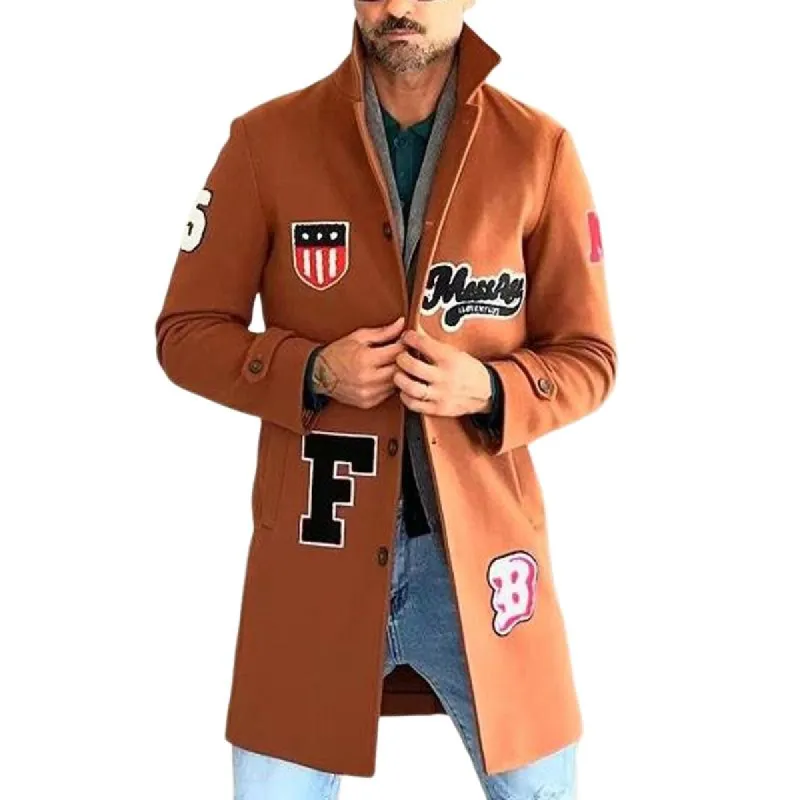 Men's Lapel Mid-length Lettered Coat 10650736X sold by Manly