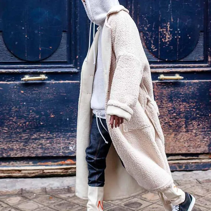 Men's Solid Color Loose Fleece Lapel Single Breasted Mid-length Coat 58791590Z sold by Manly product image thumbnail 4