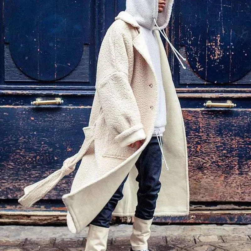 Men's Solid Color Loose Fleece Lapel Single Breasted Mid-length Coat 58791590Z sold by Manly product image thumbnail 3