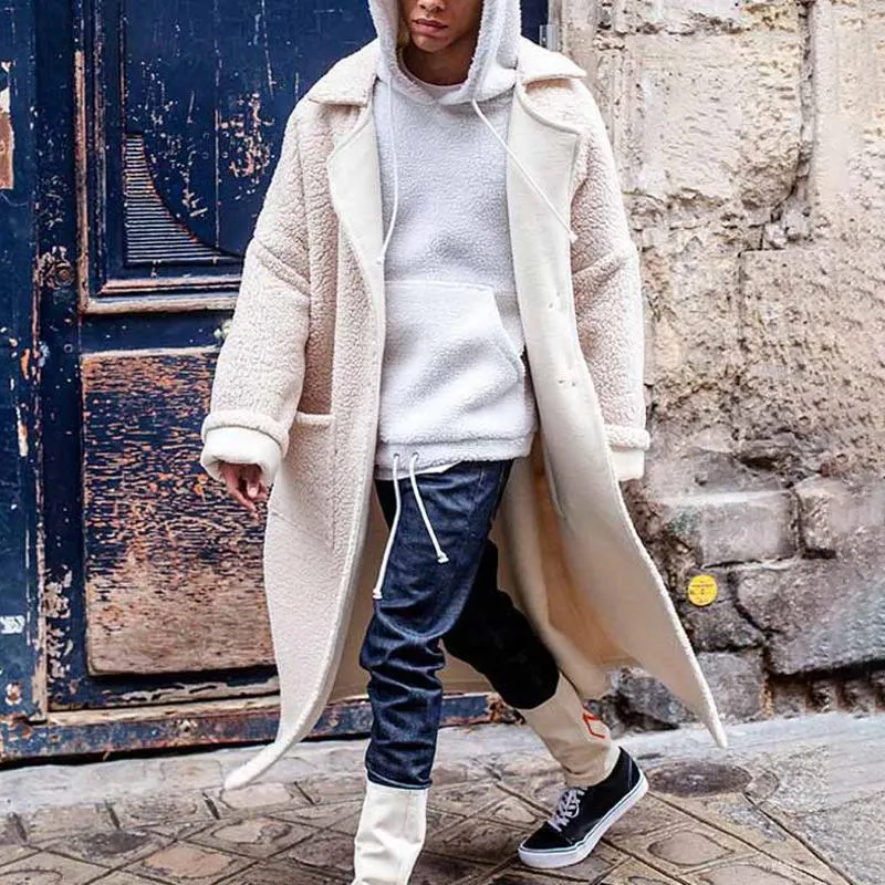 Men's Solid Color Loose Fleece Lapel Single Breasted Mid-length Coat 58791590Z sold by Manly product image thumbnail 2