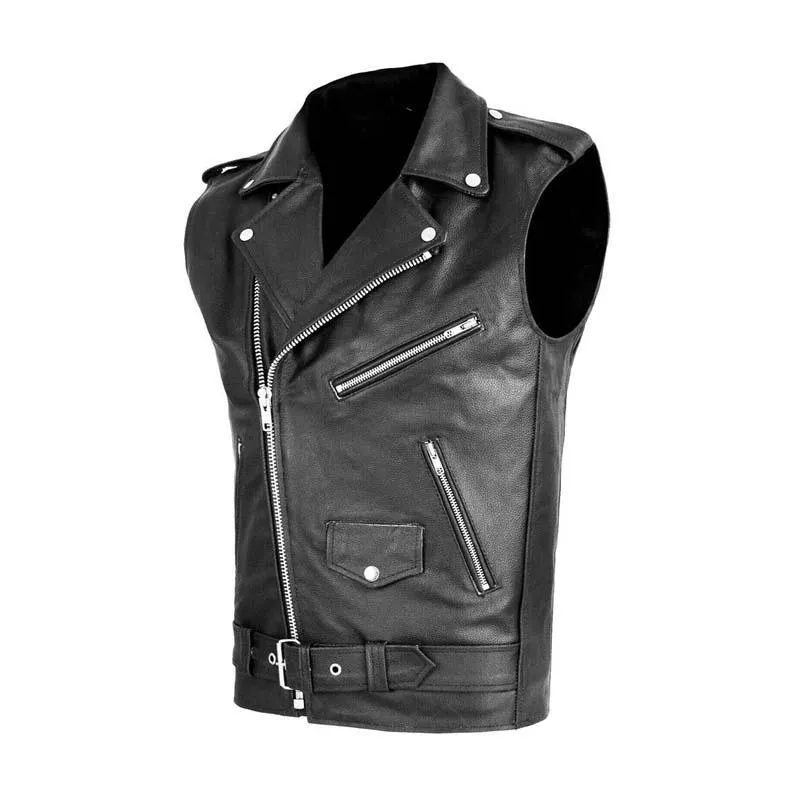 Men's Vintage Leather Lapel Biker Zipper Vest 95343066K sold by Manly product image thumbnail 2