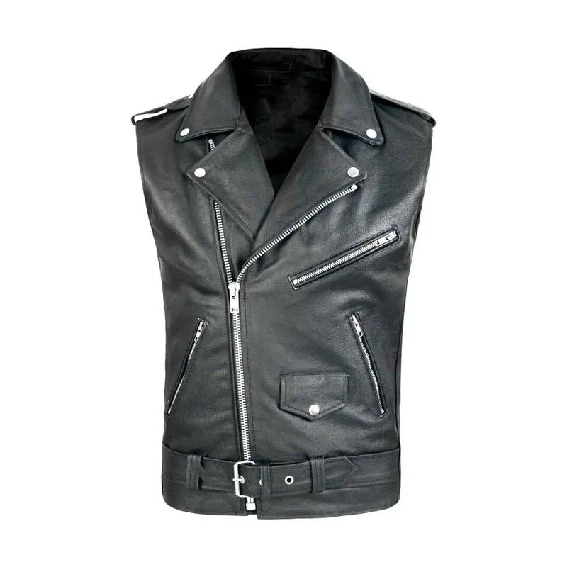 Men's Vintage Leather Lapel Biker Zipper Vest 95343066K sold by Manly