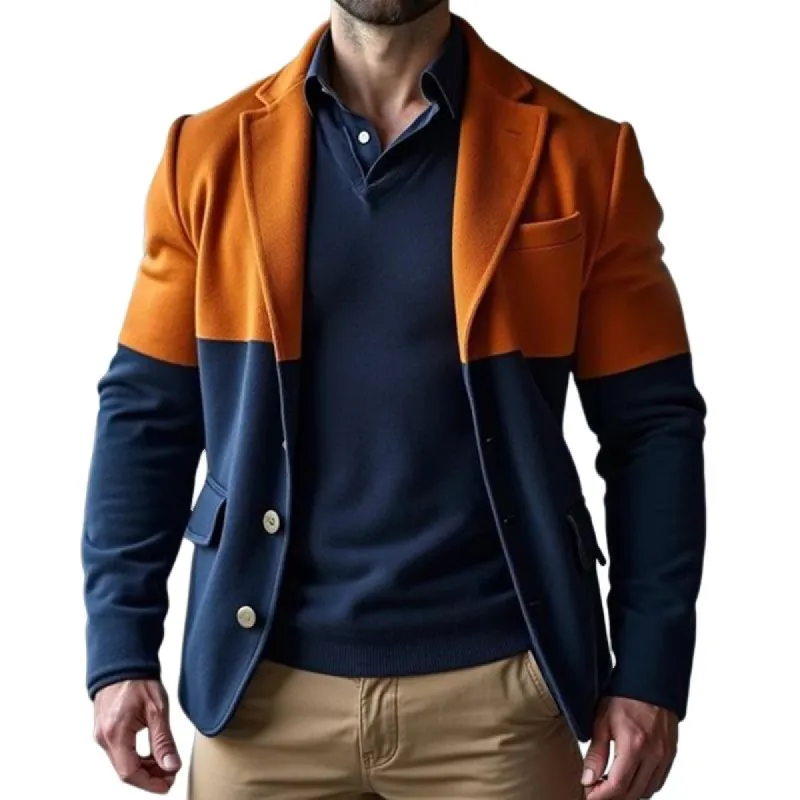 Men's Retro Casual Colorblock Fleece Simple Blazer 89964066TO sold by Manly