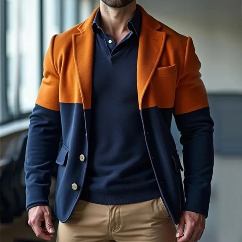 Men's Retro Casual Colorblock Fleece Simple Blazer 89964066TO sold by Manly product image thumbnail 2