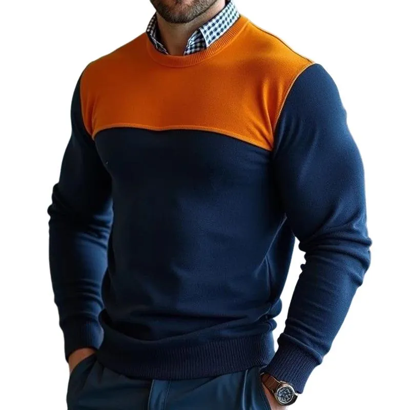 Men's Retro Casual Simple Colorblock Crew Neck Sweater 59499352TO sold by Manly