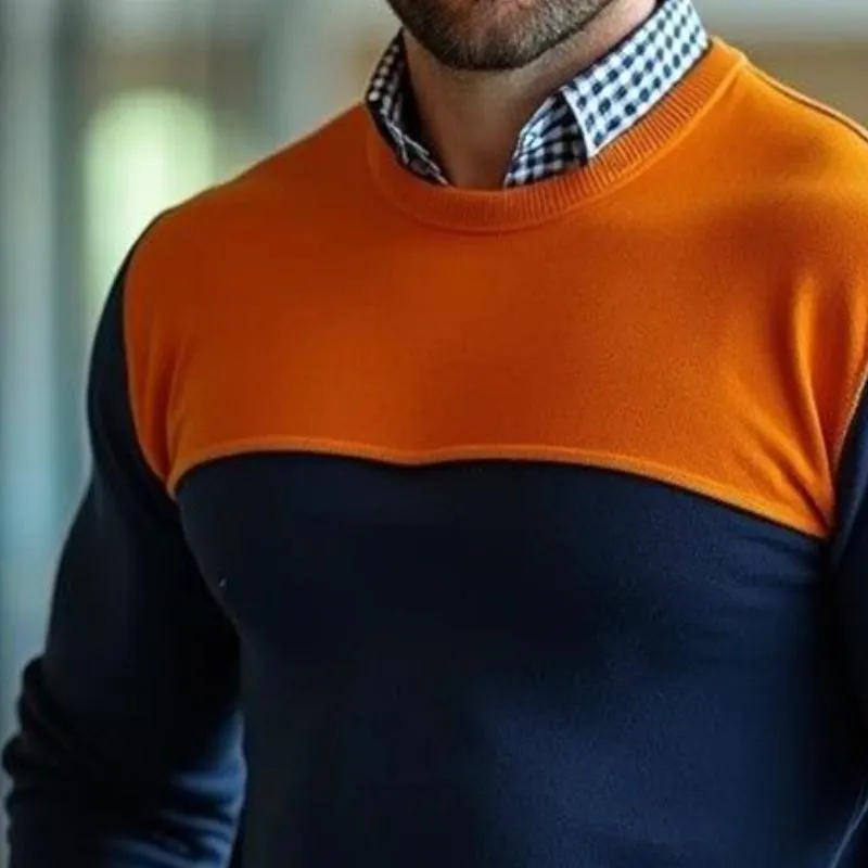 Men's Retro Casual Simple Colorblock Crew Neck Sweater 59499352TO sold by Manly product image thumbnail 3
