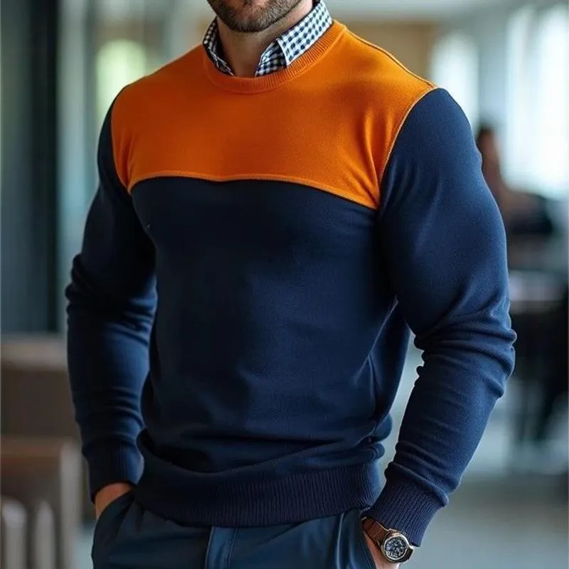Men's Retro Casual Simple Colorblock Crew Neck Sweater 59499352TO sold by Manly product image thumbnail 2