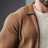 Men's Retro Casual Solid Color Zipper Lapel Knitted Cardigan 19798024TO sold by Manly