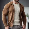 Men's Retro Casual Solid Color Zipper Lapel Knitted Cardigan 19798024TO sold by Manly