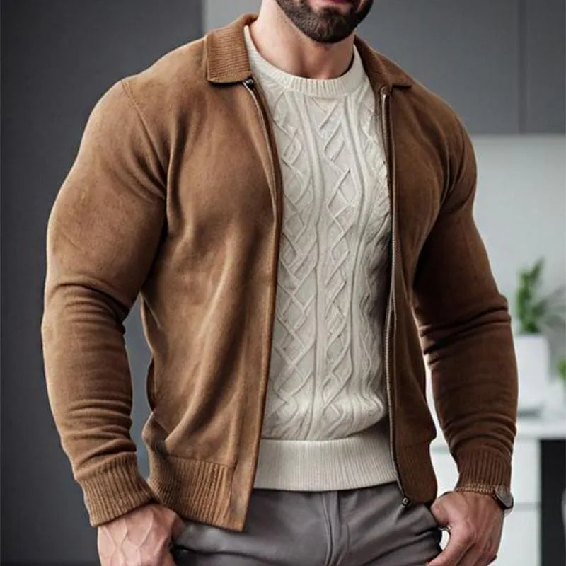 Men's Retro Casual Solid Color Zipper Lapel Knitted Cardigan 19798024TO sold by Manly product image thumbnail 2