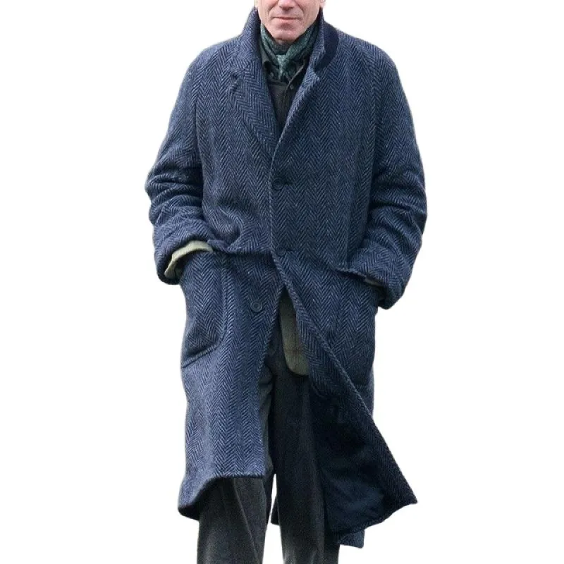 Men's Retro Casual Herringbone Mid-Length Lapel Coat 37080603TO sold by Manly