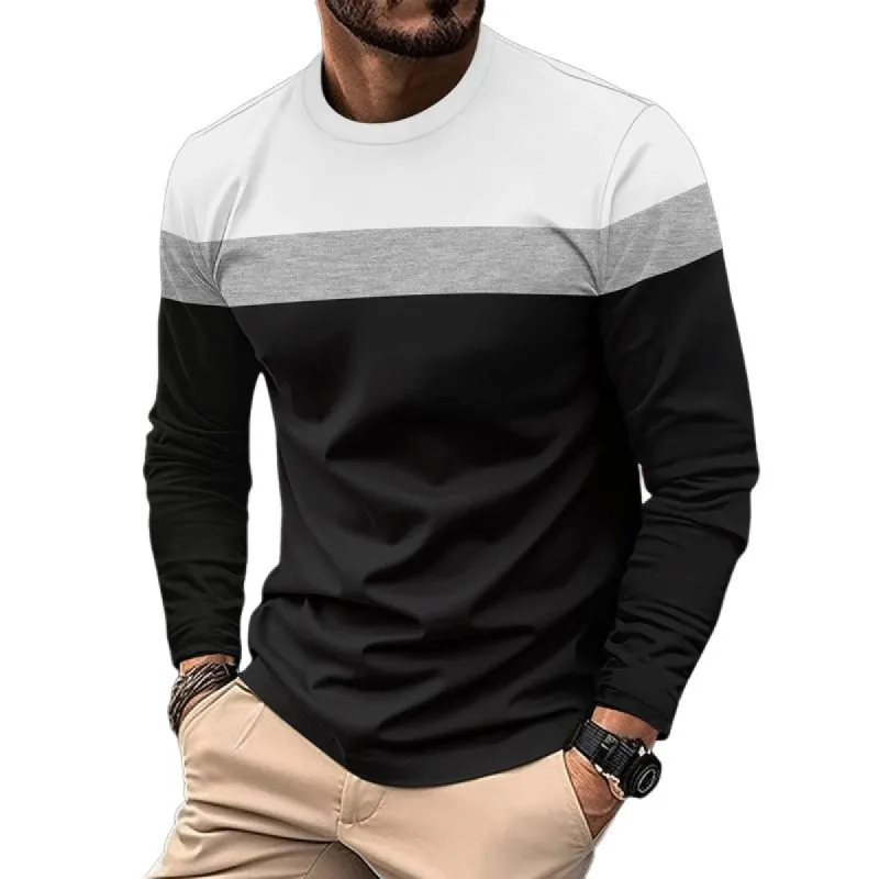Men's Colorblock Round Neck Long Sleeve T-shirt 40663657Z sold by Manly