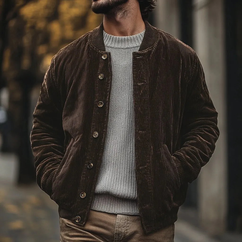 Men's Vintage Corduroy Crew Neck Single Breasted Baseball Jacket 94503127Y sold by Manly product image thumbnail 2