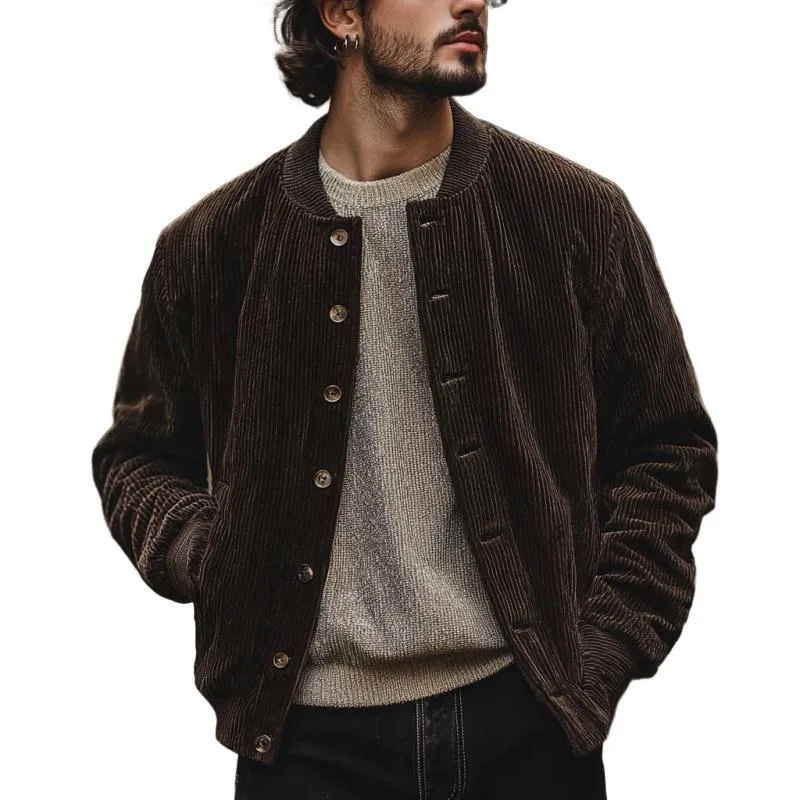 Men's Vintage Corduroy Crew Neck Single Breasted Baseball Jacket 94503127Y sold by Manly