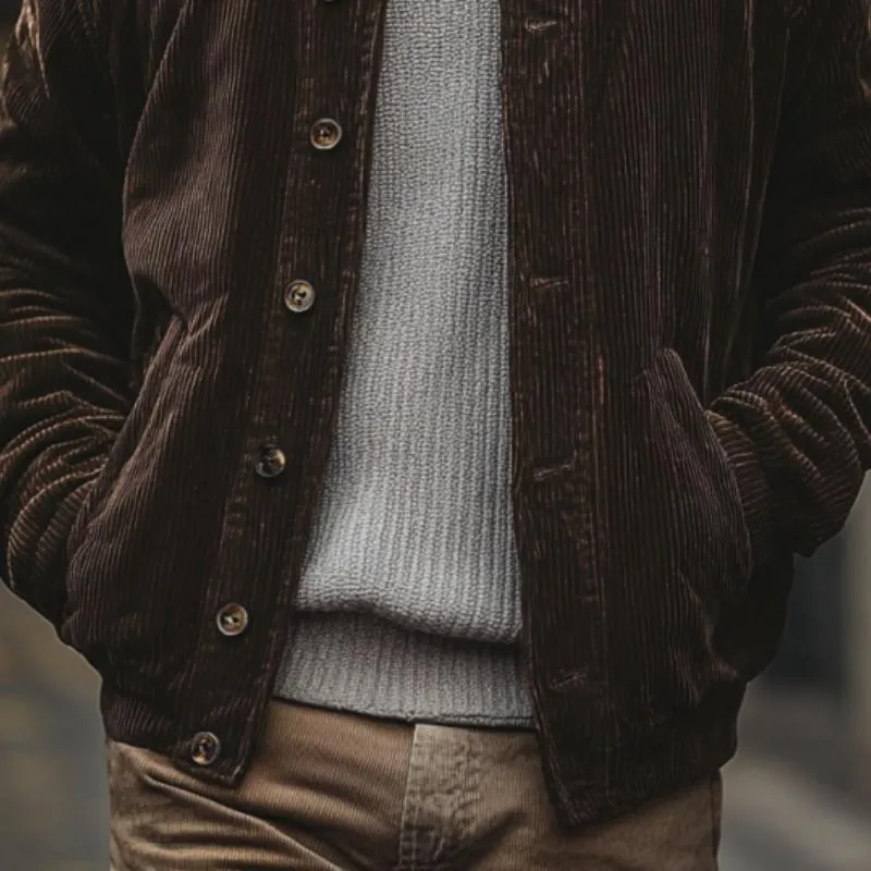 Men's Vintage Corduroy Crew Neck Single Breasted Baseball Jacket 94503127Y sold by Manly product image thumbnail 3