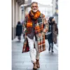 Men's Retro Woolen Colorful Plaid Print Lapel Single Breasted Mid-Length Coat 87946740Y sold by Manly