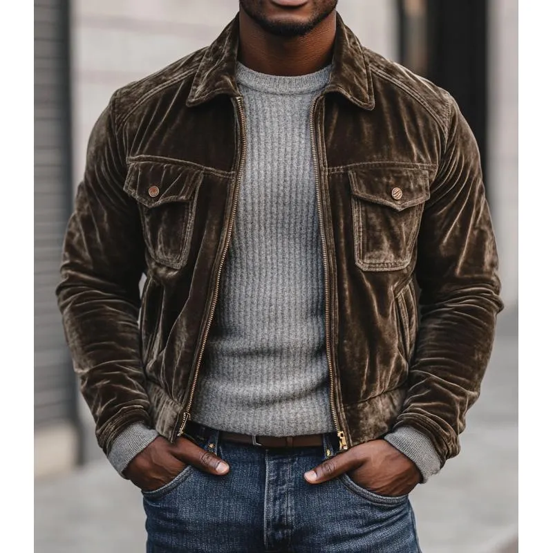 Men's Vintage Velvet Multi Pocket Zipper Jacket 33846732Y sold by Manly product image thumbnail 3