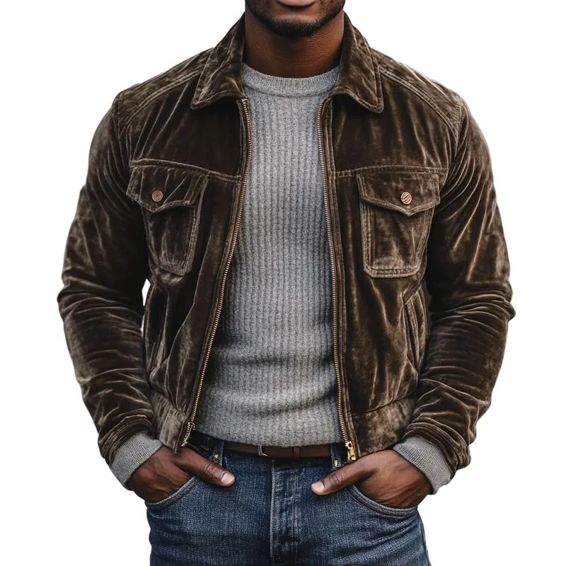 Men's Vintage Velvet Multi Pocket Zipper Jacket 33846732Y sold by Manly