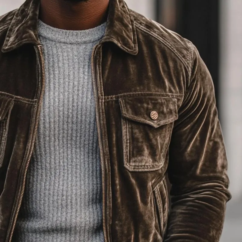 Men's Vintage Velvet Multi Pocket Zipper Jacket 33846732Y sold by Manly product image thumbnail 2