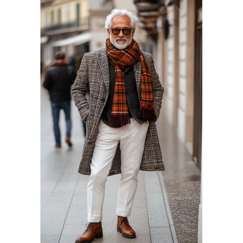 Men's Retro Plaid Printed Woolen Mid-Length Coat 31517355Y sold by Manly product image thumbnail 2