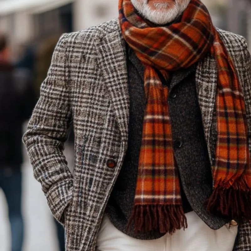 Men's Retro Plaid Printed Woolen Mid-Length Coat 31517355Y sold by Manly product image thumbnail 3