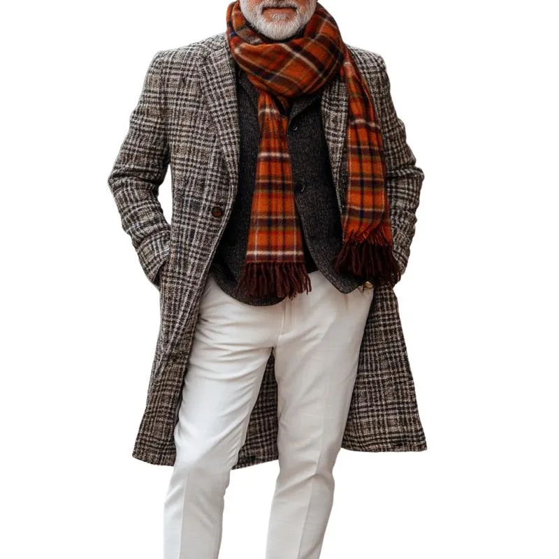 Men's Retro Plaid Printed Woolen Mid-Length Coat 31517355Y sold by Manly