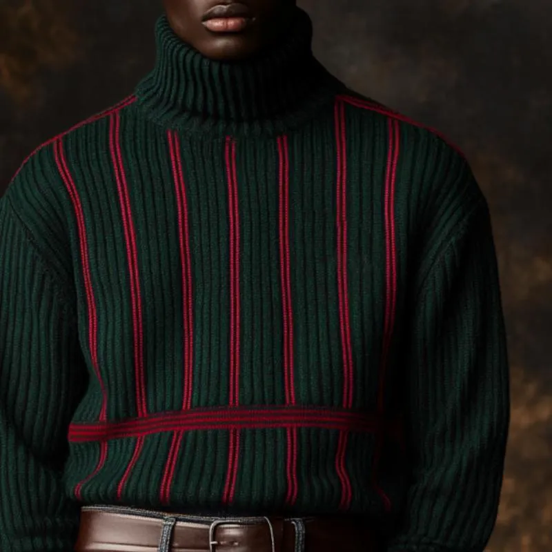 Men's Vintage Christmas Color-Blocked Vertical Striped Knitted Turtleneck Sweater 47849257Y sold by Manly product image thumbnail 2