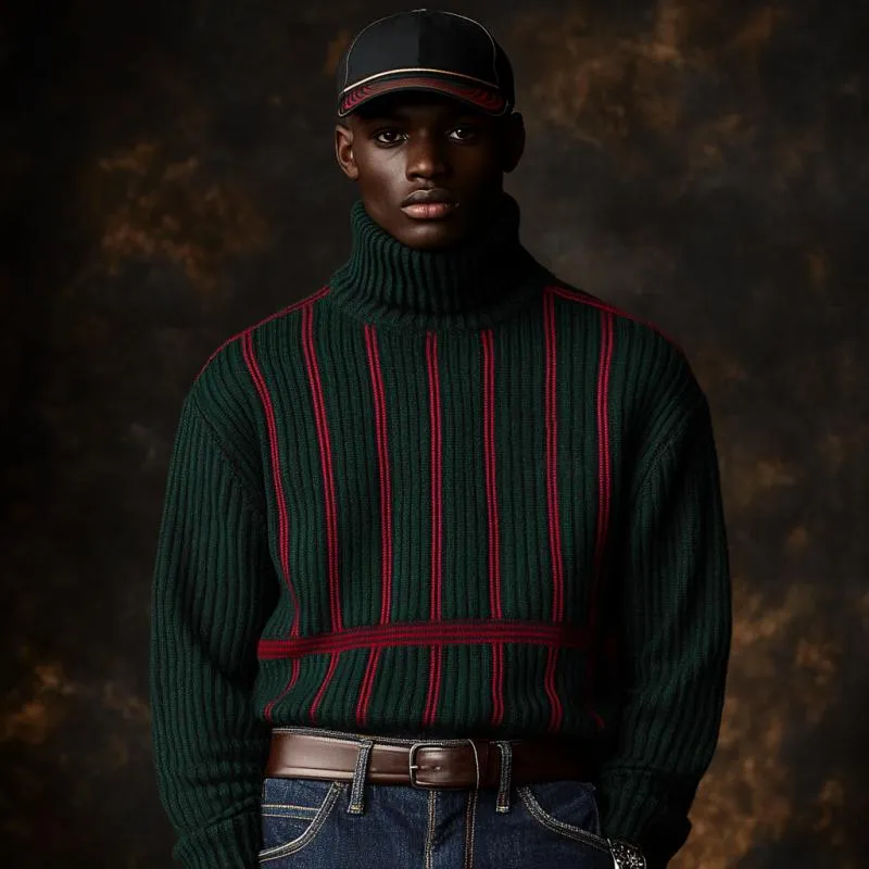 Men's Vintage Christmas Color-Blocked Vertical Striped Knitted Turtleneck Sweater 47849257Y sold by Manly product image thumbnail 3