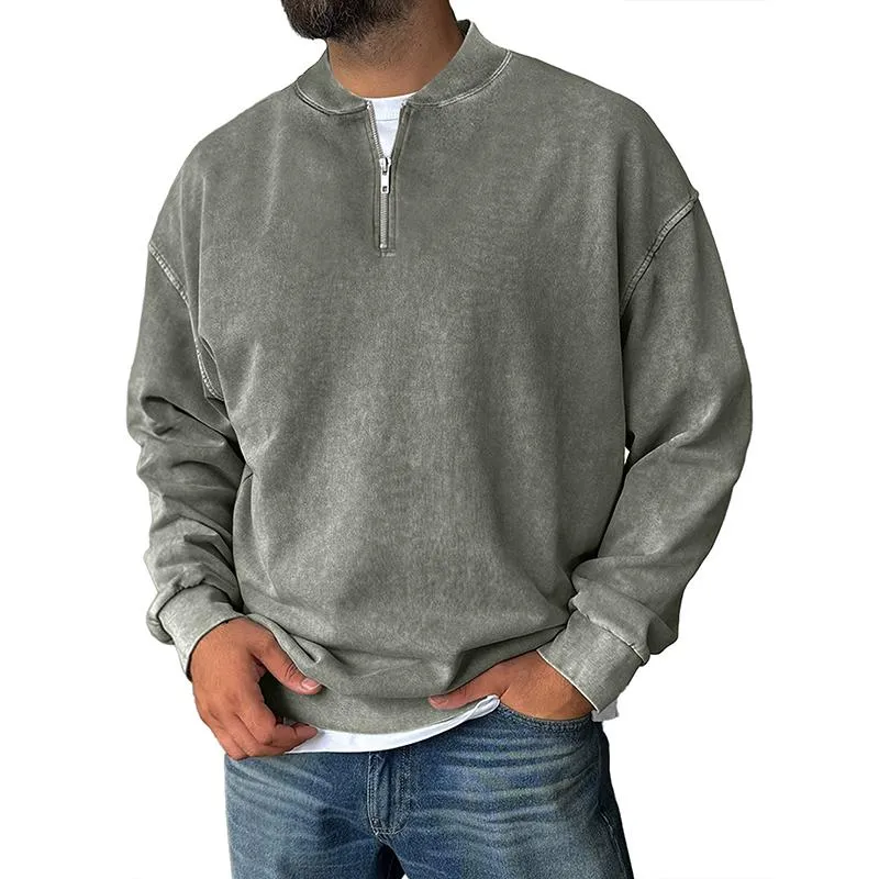 Men's Solid Color Loose Zipper Collar Long Sleeve Casual Sweatshirt 66642659Z sold by Manly product image thumbnail 4